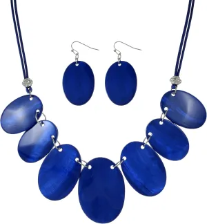 Big Oval Chunky Statement Necklaces Set for Women Fashion Western Boho Colorful Shell Choker Necklace and Earrings Set for Holiday Costume Jewelry Gifts