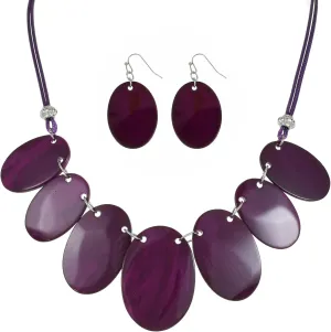 Big Oval Chunky Statement Necklaces Set for Women Fashion Western Boho Colorful Shell Choker Necklace and Earrings Set for Holiday Costume Jewelry Gifts