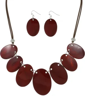 Big Oval Chunky Statement Necklaces Set for Women Fashion Western Boho Colorful Shell Choker Necklace and Earrings Set for Holiday Costume Jewelry Gifts