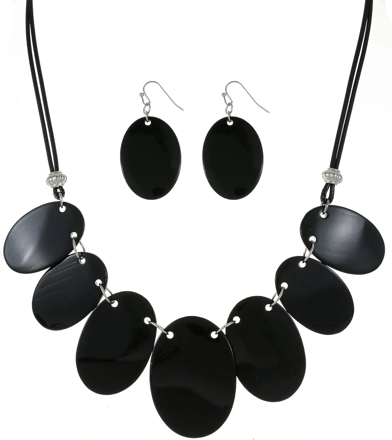 Big Oval Chunky Statement Necklaces Set for Women Fashion Western Boho Colorful Shell Choker Necklace and Earrings Set for Holiday Costume Jewelry Gifts