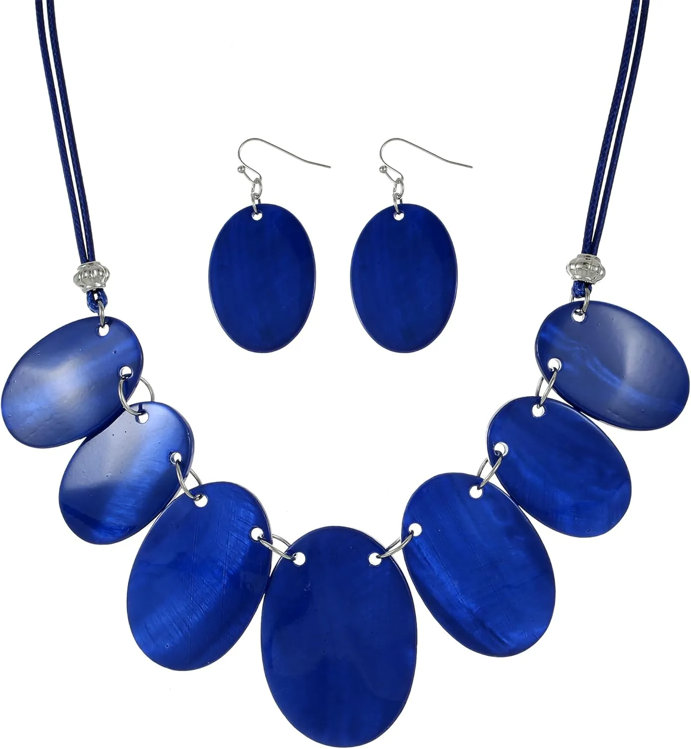 Big Oval Chunky Statement Necklaces Set for Women Fashion Western Boho Colorful Shell Choker Necklace and Earrings Set for Holiday Costume Jewelry Gifts
