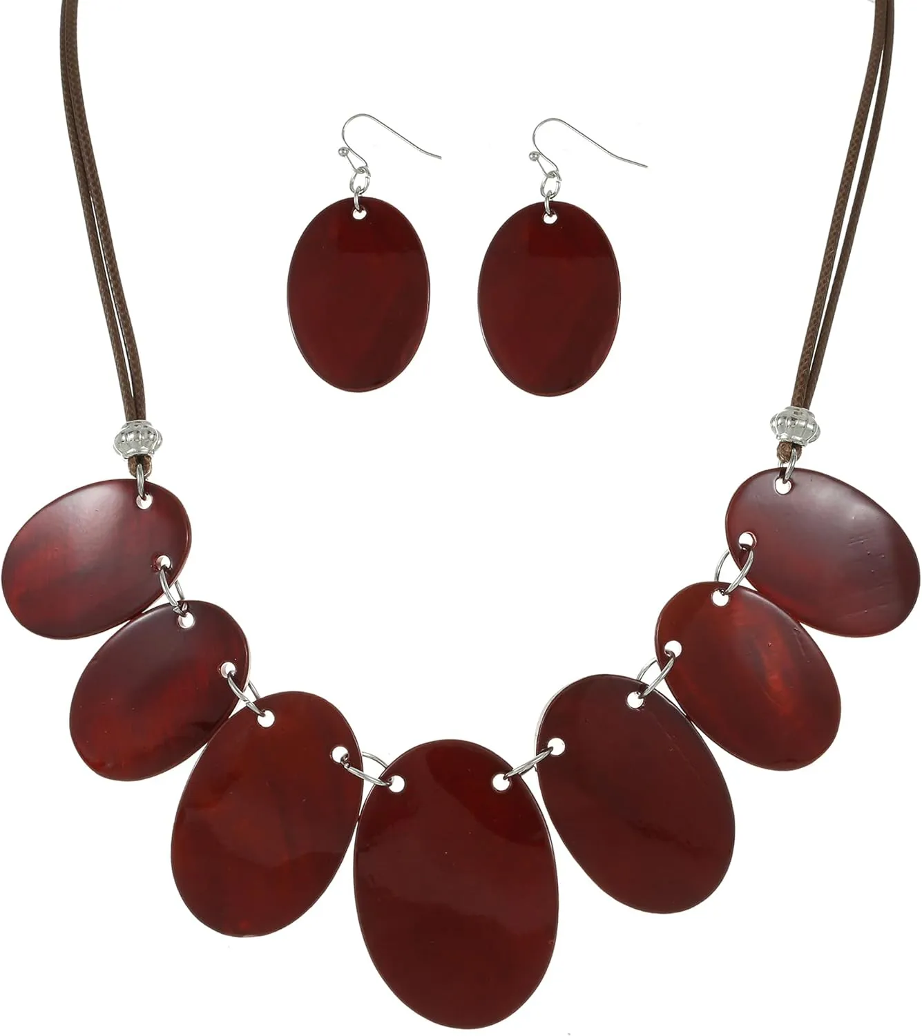 Big Oval Chunky Statement Necklaces Set for Women Fashion Western Boho Colorful Shell Choker Necklace and Earrings Set for Holiday Costume Jewelry Gifts