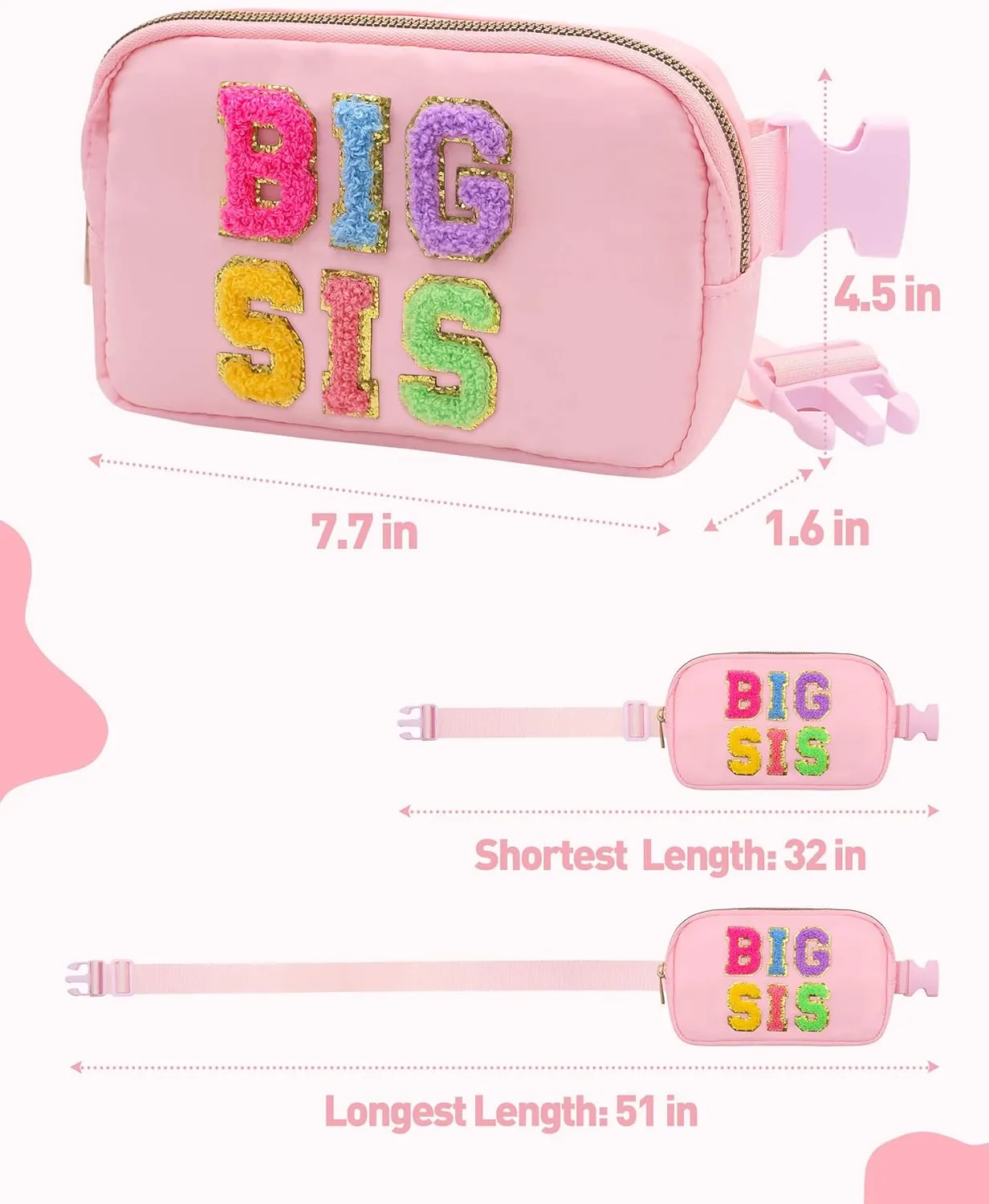 Big Sister Gifts For Girls, Big Sister Fanny Pack With Bracelet, Belt Bag For Girls Teens Kids, Personalized Christmas Birthday Gifts For Daughter Crossbody Bag Purse (BIG SIS-1, Pink)