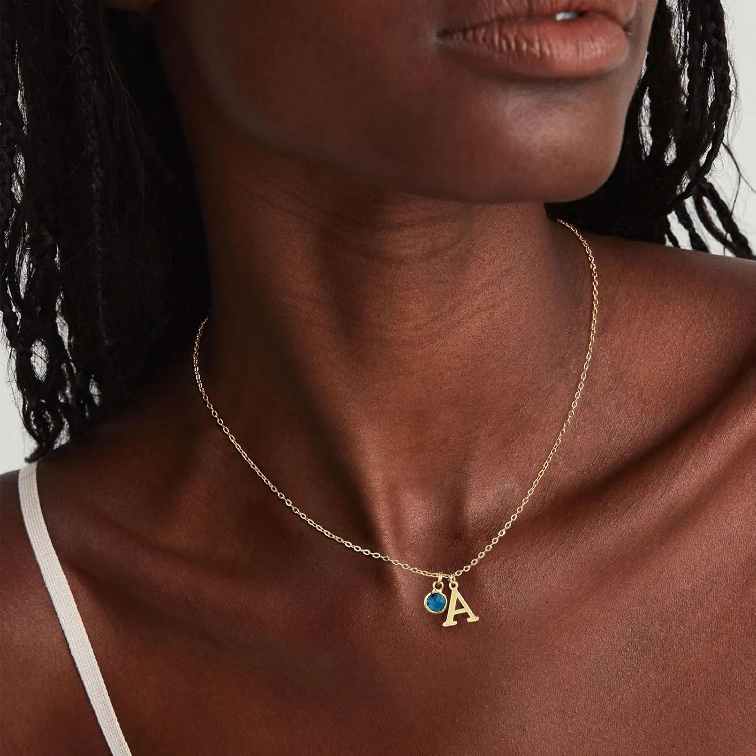 Birthstone Initial Necklace for Women,Dainty 14k Gold Plated Simple A-Z Letter Pendant Necklaces Birthstone Necklaces 12-Months Diamond Necklace Birthday Gifts for Women Friends