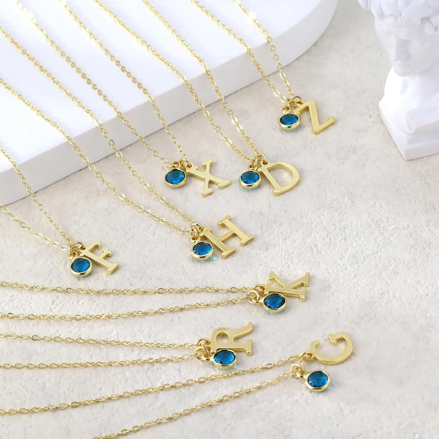 Birthstone Initial Necklace for Women,Dainty 14k Gold Plated Simple A-Z Letter Pendant Necklaces Birthstone Necklaces 12-Months Diamond Necklace Birthday Gifts for Women Friends
