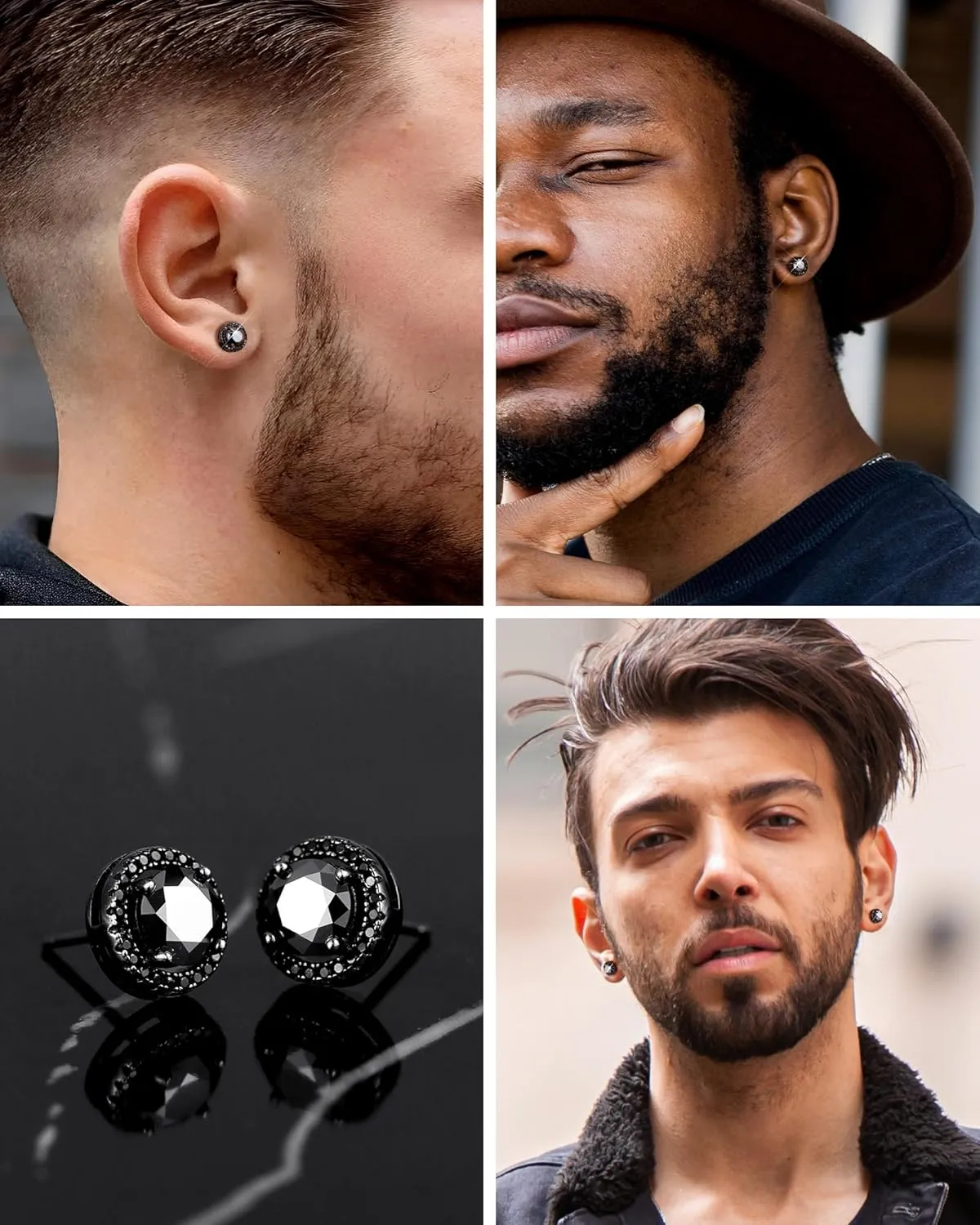 Black Moissanite Stud Earrings for Men Women 2CT Moissanite Studs 925 Sterling Silver Earrings with Certificate of Authenticity Gifts for Men