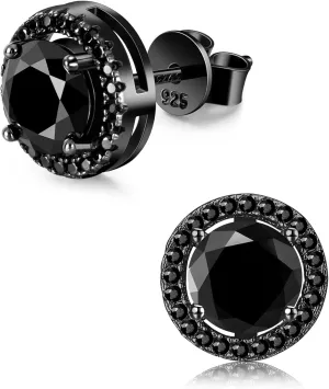 Black Moissanite Stud Earrings for Men Women 2CT Moissanite Studs 925 Sterling Silver Earrings with Certificate of Authenticity Gifts for Men