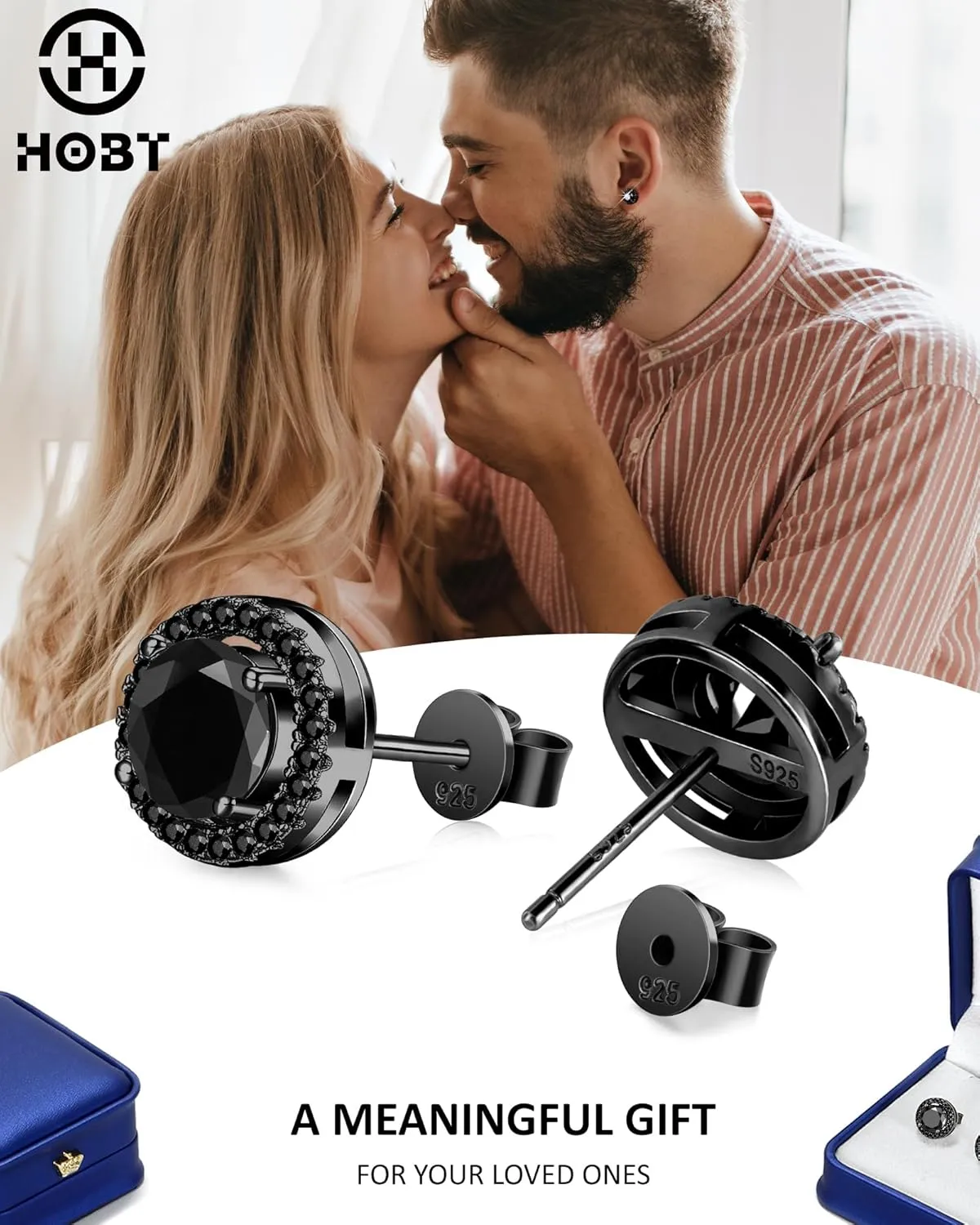 Black Moissanite Stud Earrings for Men Women 2CT Moissanite Studs 925 Sterling Silver Earrings with Certificate of Authenticity Gifts for Men