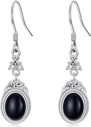 Black Onyx Earrings For Women Sterling Silver Onyx Dangle Earrings Victorian Earrings Vintage Retro Style Onyx Jewelry Gifts for Women