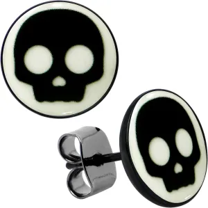 Body Candy Stainless Steel Simple Skull Glow in the Dark Pierced Stud Earrings Set for Women Men