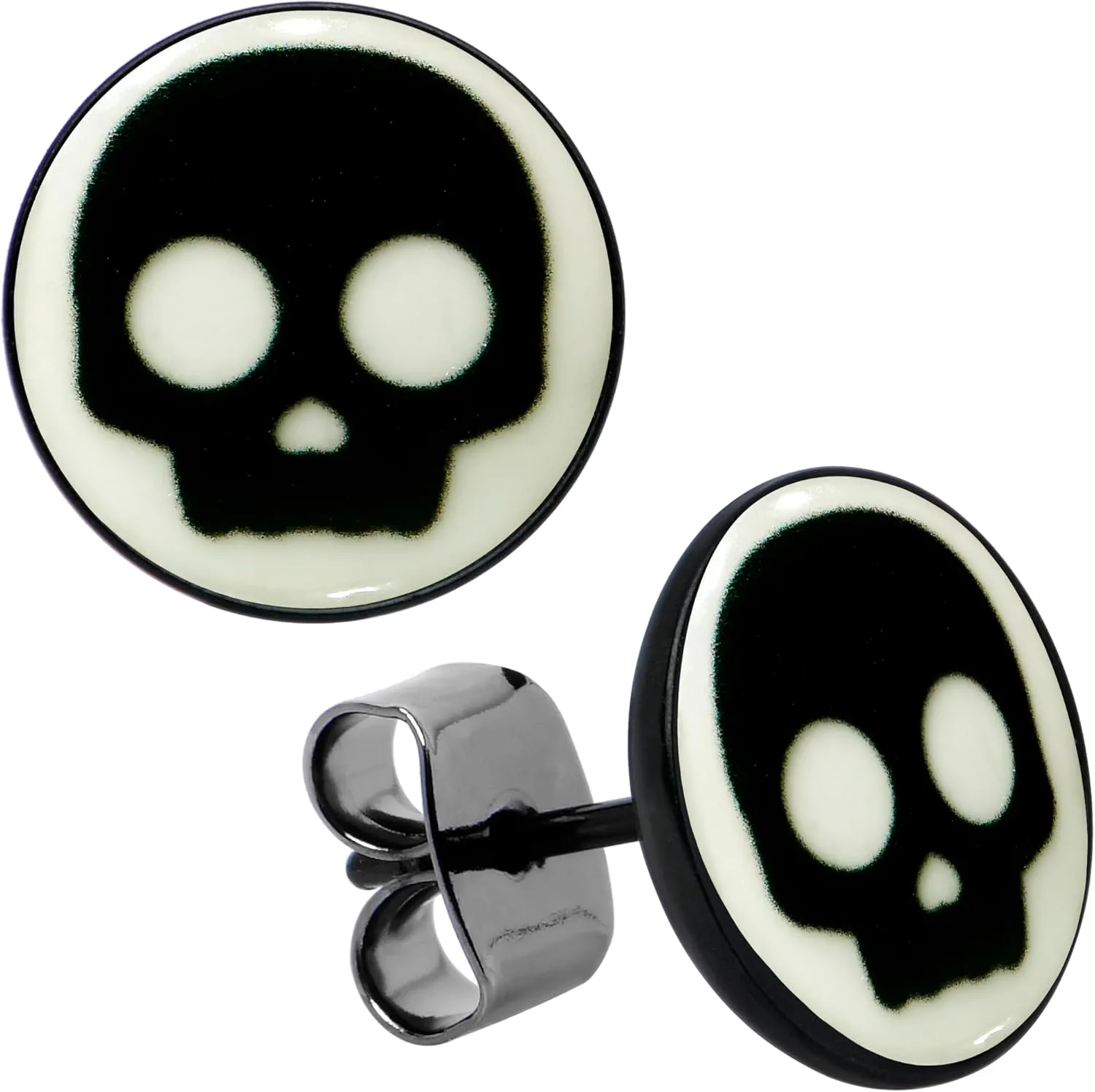 Body Candy Stainless Steel Simple Skull Glow in the Dark Pierced Stud Earrings Set for Women Men