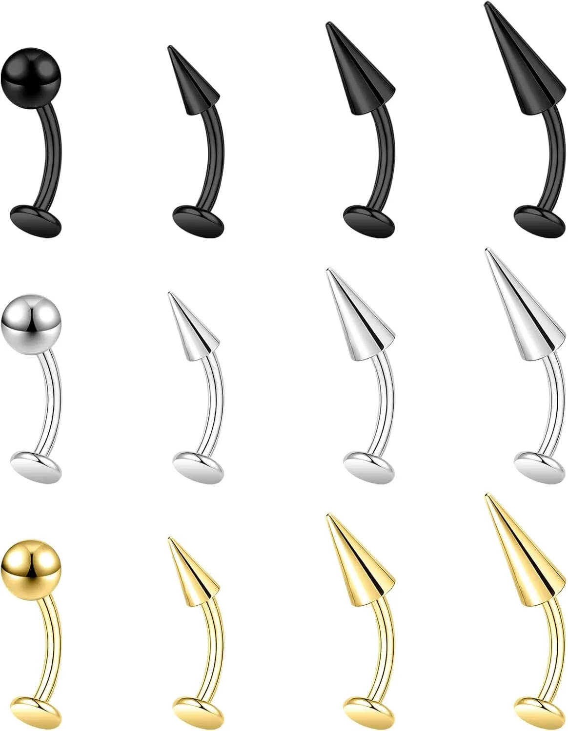BodyAce 16G/18G Spike Belly Button Ring, Stainless Steel Tragus Stud Flat Back Earrings, Curved Navel Barbell Lip Rings Labret Piercing Eyebrow Jewelry