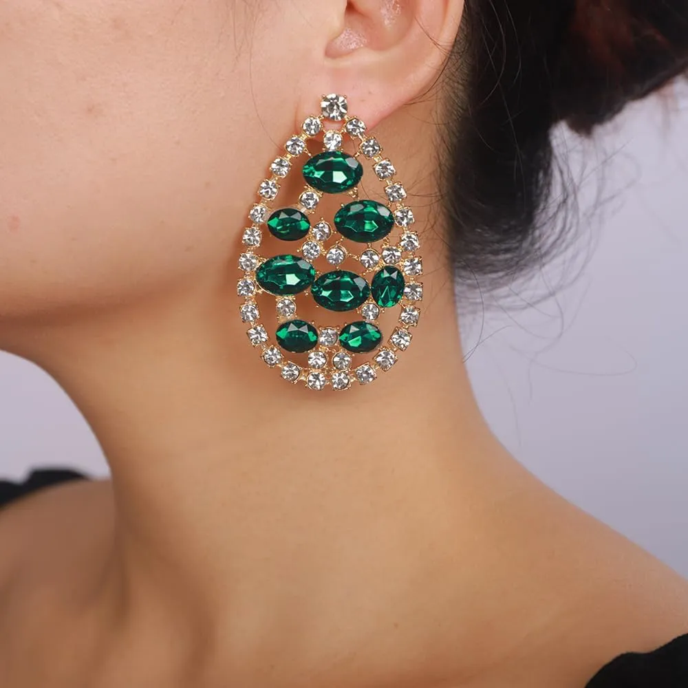 Bohemian Teardrop Rhinestone Dangle Drop Earrings Sparkly Crystal Rhinestone Statement Earrings Fashion Boho Style Rhinestone Earrings Vintage Rhinestone Chandelier Earrings for Wedding