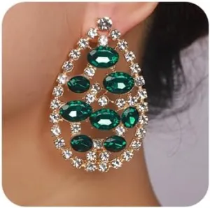 Bohemian Teardrop Rhinestone Dangle Drop Earrings Sparkly Crystal Rhinestone Statement Earrings Fashion Boho Style Rhinestone Earrings Vintage Rhinestone Chandelier Earrings for Wedding