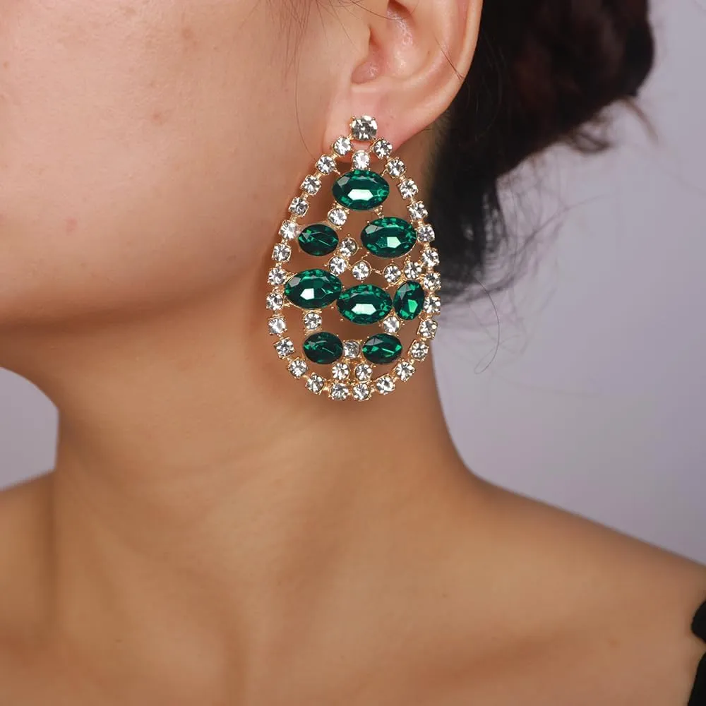 Bohemian Teardrop Rhinestone Dangle Drop Earrings Sparkly Crystal Rhinestone Statement Earrings Fashion Boho Style Rhinestone Earrings Vintage Rhinestone Chandelier Earrings for Wedding