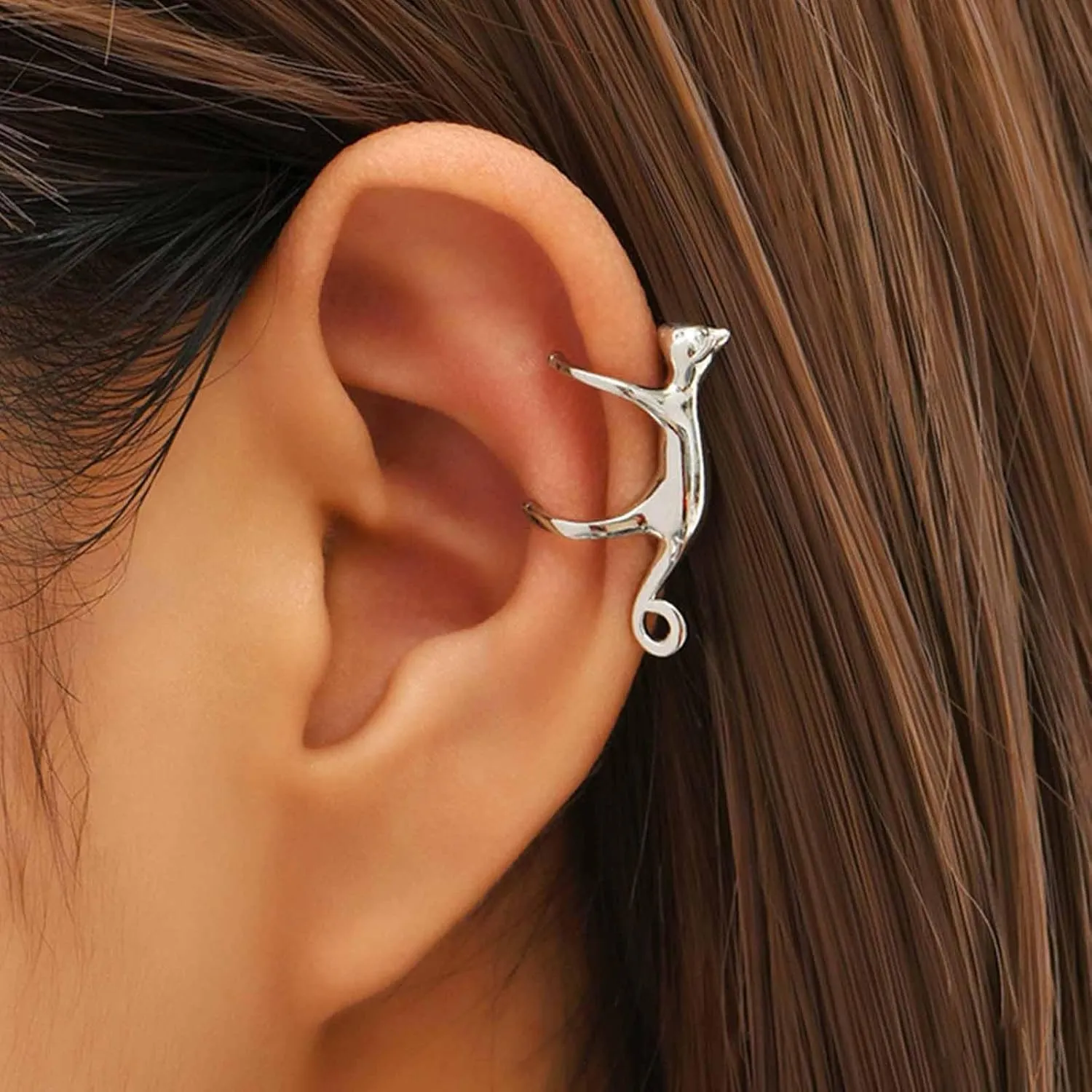 Boho Cat Ear Cuff Earrings Gold Cat Earrings Cute Cat Cuff Wrap Earrings Cat Cartilage Cuff Earrings Climbing Cat Crawler Cuff Earrings Animal No Piercing Earrings Jewelry for Women