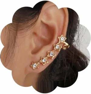Boho Cz Star Ear Climber Cuff Earrings Crystal Star Ear Crawler Earrings Rhinestone Star Ear Wrap Earrings Luck Star Ear Cuff Earrings Gold Celestial Star Earrings No Piercing Earrings Jewelry
