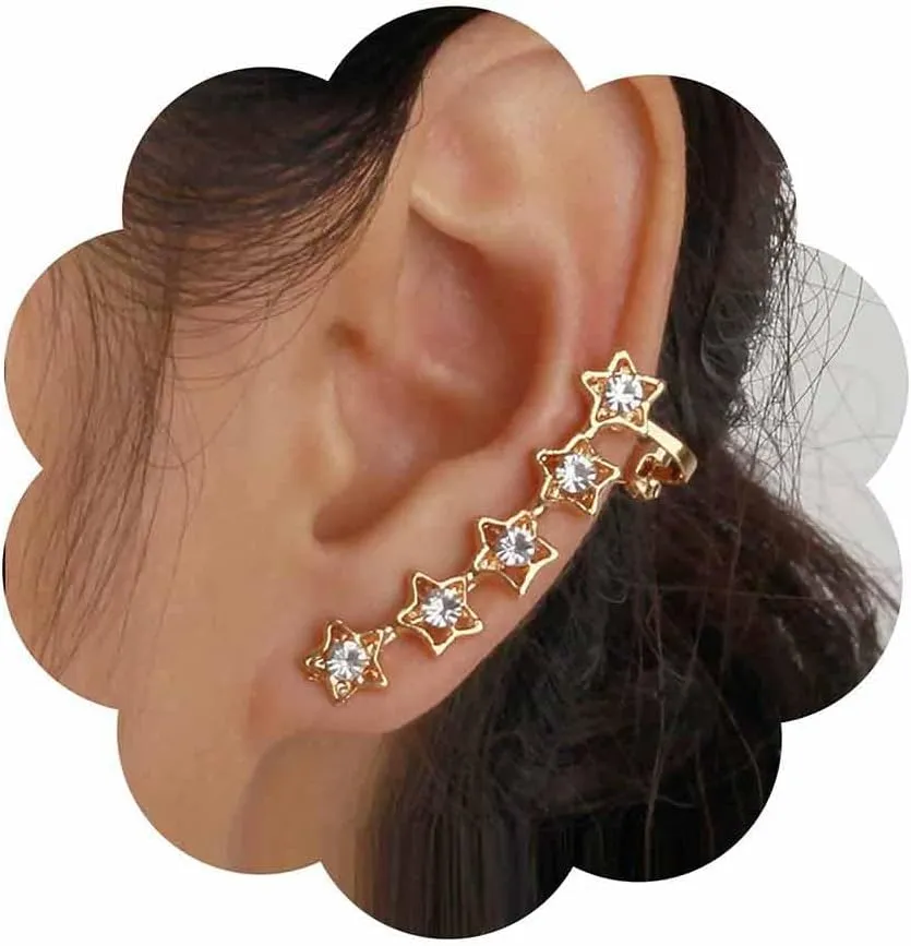 Boho Cz Star Ear Climber Cuff Earrings Crystal Star Ear Crawler Earrings Rhinestone Star Ear Wrap Earrings Luck Star Ear Cuff Earrings Gold Celestial Star Earrings No Piercing Earrings Jewelry