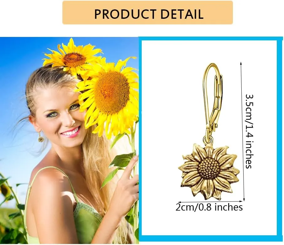 Boho Earrings Vintage Sunflower Dangle Earrings for Women Ethnic Sunflower Drop Earrings