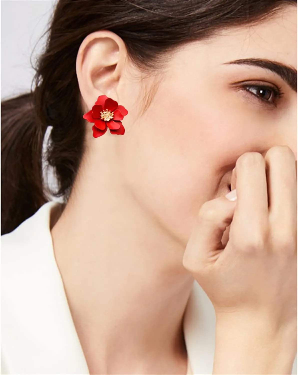 Boho Flower Stud Earrings with White Pearl - Daisy Dangle Drop Earrings with Gold Flower Bud