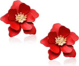 Boho Flower Stud Earrings with White Pearl - Daisy Dangle Drop Earrings with Gold Flower Bud