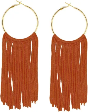 Boho Long Tassel Dangle Earrings for Women Lightweight Circle Hoop Silky Thread Fringe Drop Statemen Earrings