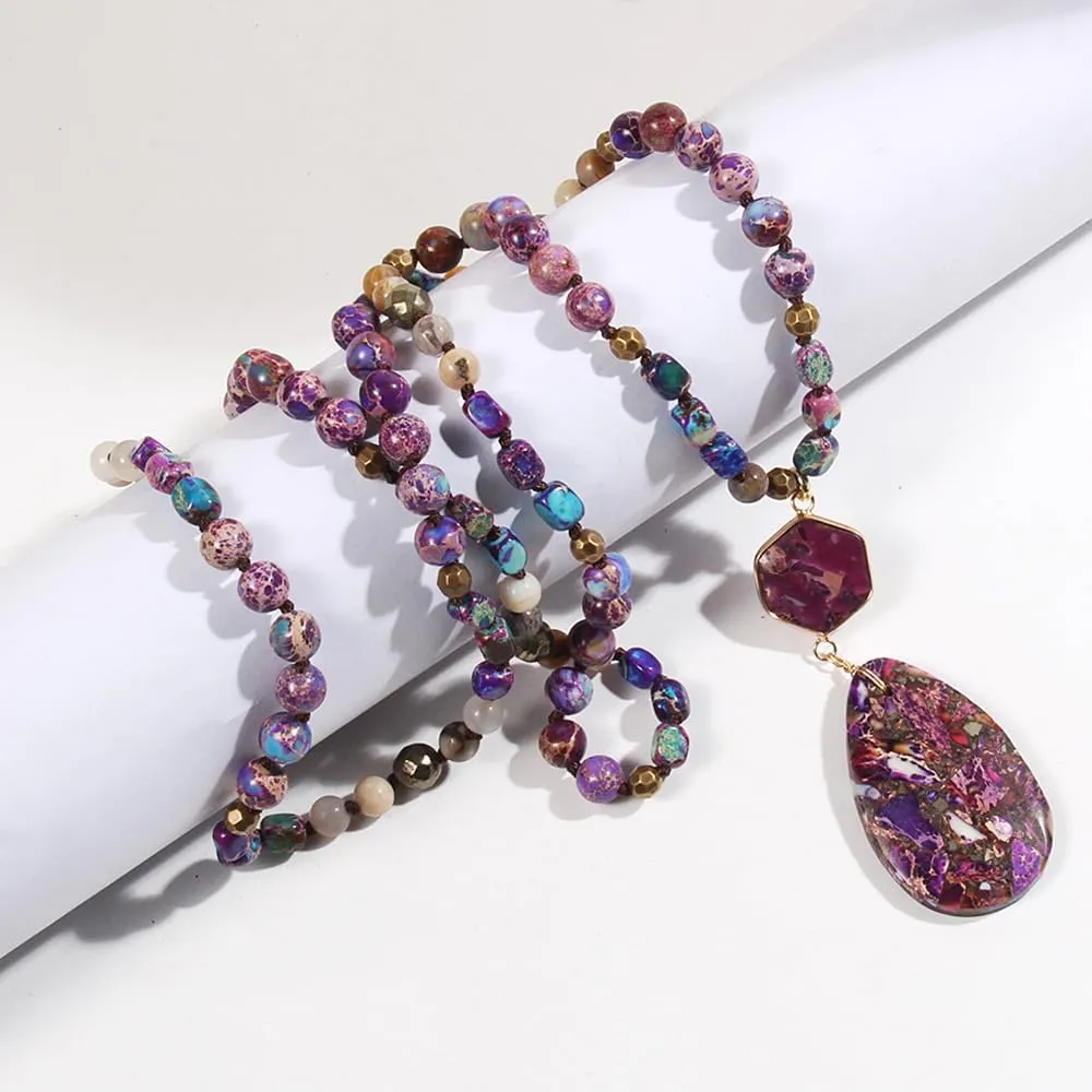 Boho Necklaces for Women/Men Trendy,32/35/36 Inch Natural Stone Beaded Long Pendant Necklaces for Womens,Handmade Bohemian Fashion Chakra Chunky Statement Charm Necklace Jewelry Gift