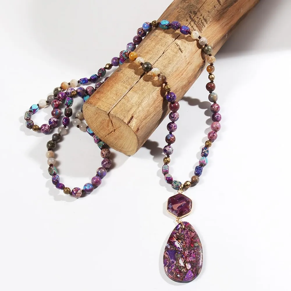 Boho Necklaces for Women/Men Trendy,32/35/36 Inch Natural Stone Beaded Long Pendant Necklaces for Womens,Handmade Bohemian Fashion Chakra Chunky Statement Charm Necklace Jewelry Gift