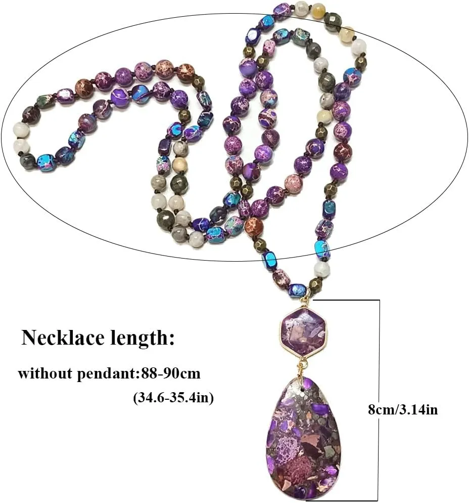 Boho Necklaces for Women/Men Trendy,32/35/36 Inch Natural Stone Beaded Long Pendant Necklaces for Womens,Handmade Bohemian Fashion Chakra Chunky Statement Charm Necklace Jewelry Gift