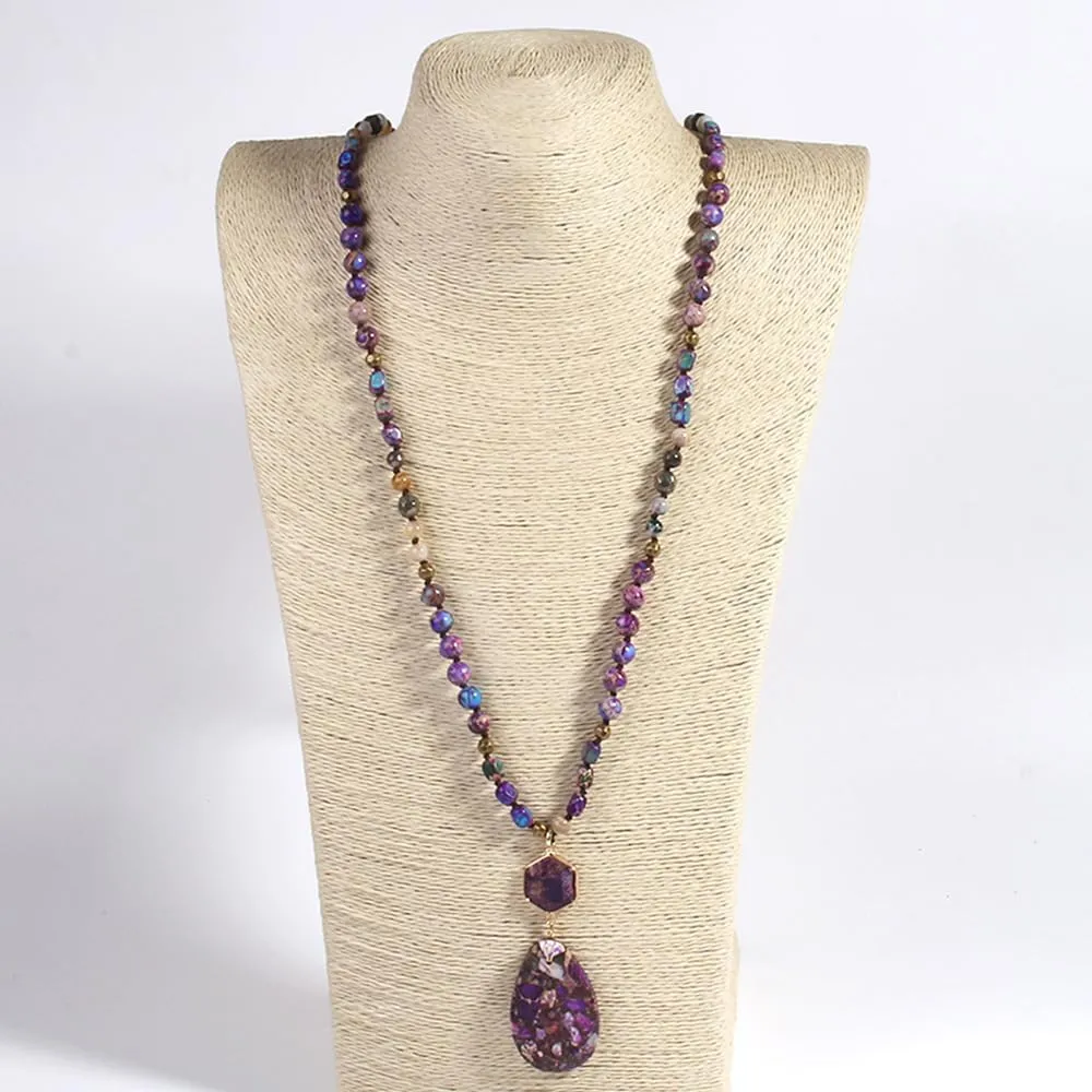 Boho Necklaces for Women/Men Trendy,32/35/36 Inch Natural Stone Beaded Long Pendant Necklaces for Womens,Handmade Bohemian Fashion Chakra Chunky Statement Charm Necklace Jewelry Gift