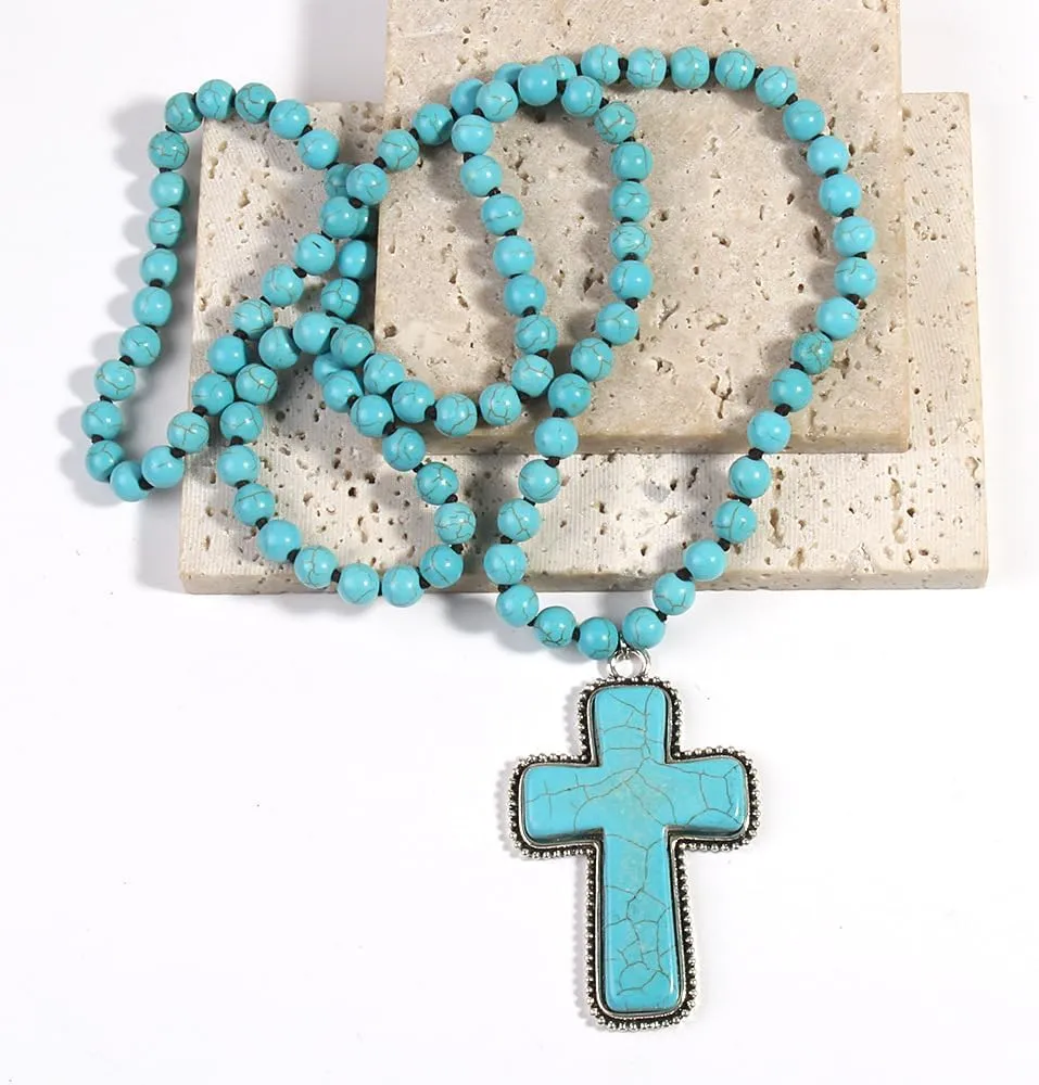 Boho Necklaces for Women/Men Trendy,32/35/36 Inch Natural Stone Beaded Long Pendant Necklaces for Womens,Handmade Bohemian Fashion Chakra Chunky Statement Charm Necklace Jewelry Gift