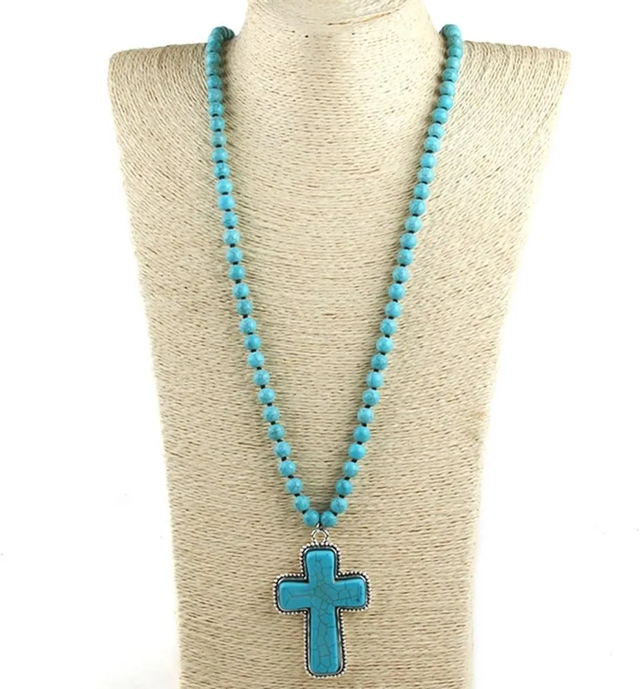 Boho Necklaces for Women/Men Trendy,32/35/36 Inch Natural Stone Beaded Long Pendant Necklaces for Womens,Handmade Bohemian Fashion Chakra Chunky Statement Charm Necklace Jewelry Gift