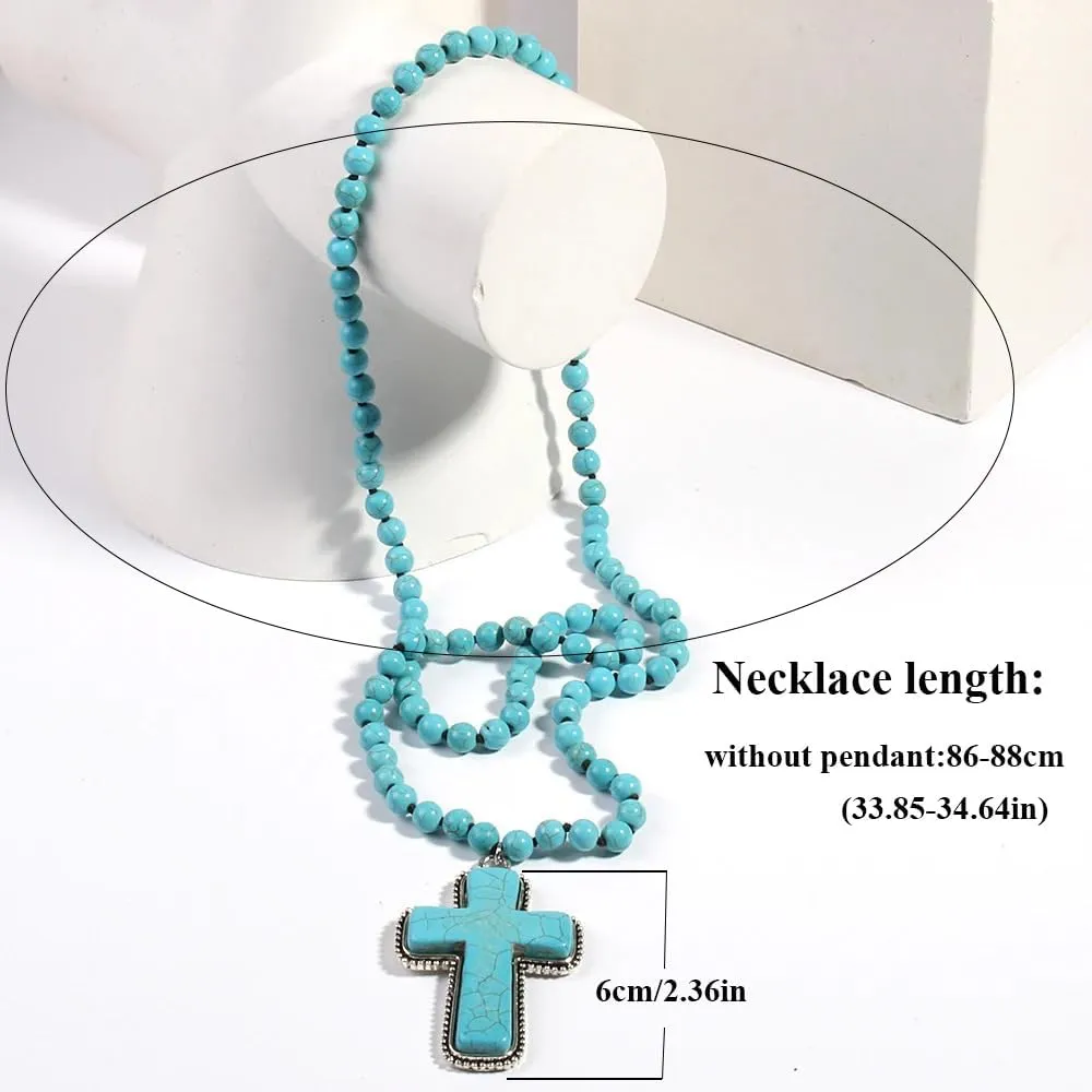 Boho Necklaces for Women/Men Trendy,32/35/36 Inch Natural Stone Beaded Long Pendant Necklaces for Womens,Handmade Bohemian Fashion Chakra Chunky Statement Charm Necklace Jewelry Gift