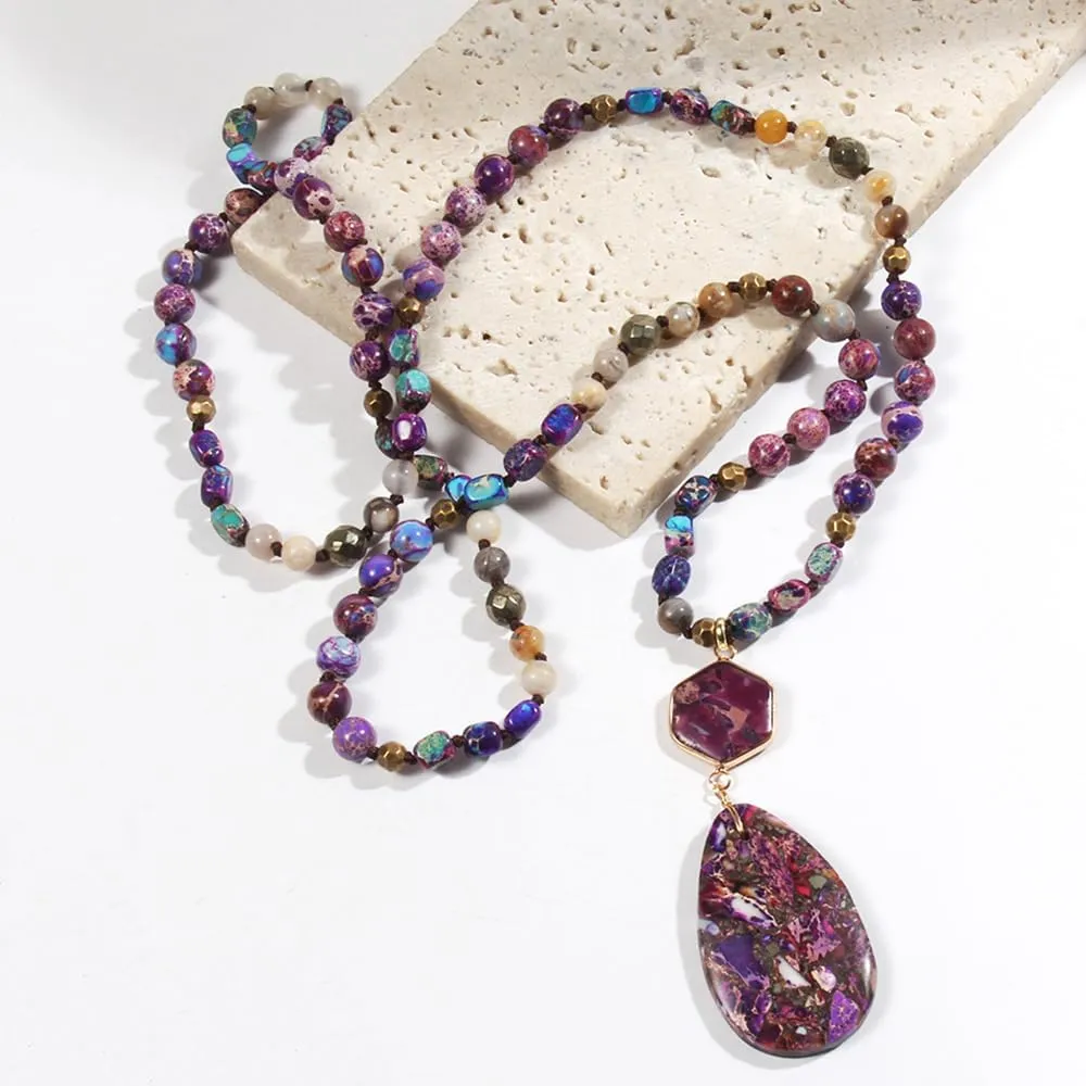 Boho Necklaces for Women/Men Trendy,32/35/36 Inch Natural Stone Beaded Long Pendant Necklaces for Womens,Handmade Bohemian Fashion Chakra Chunky Statement Charm Necklace Jewelry Gift