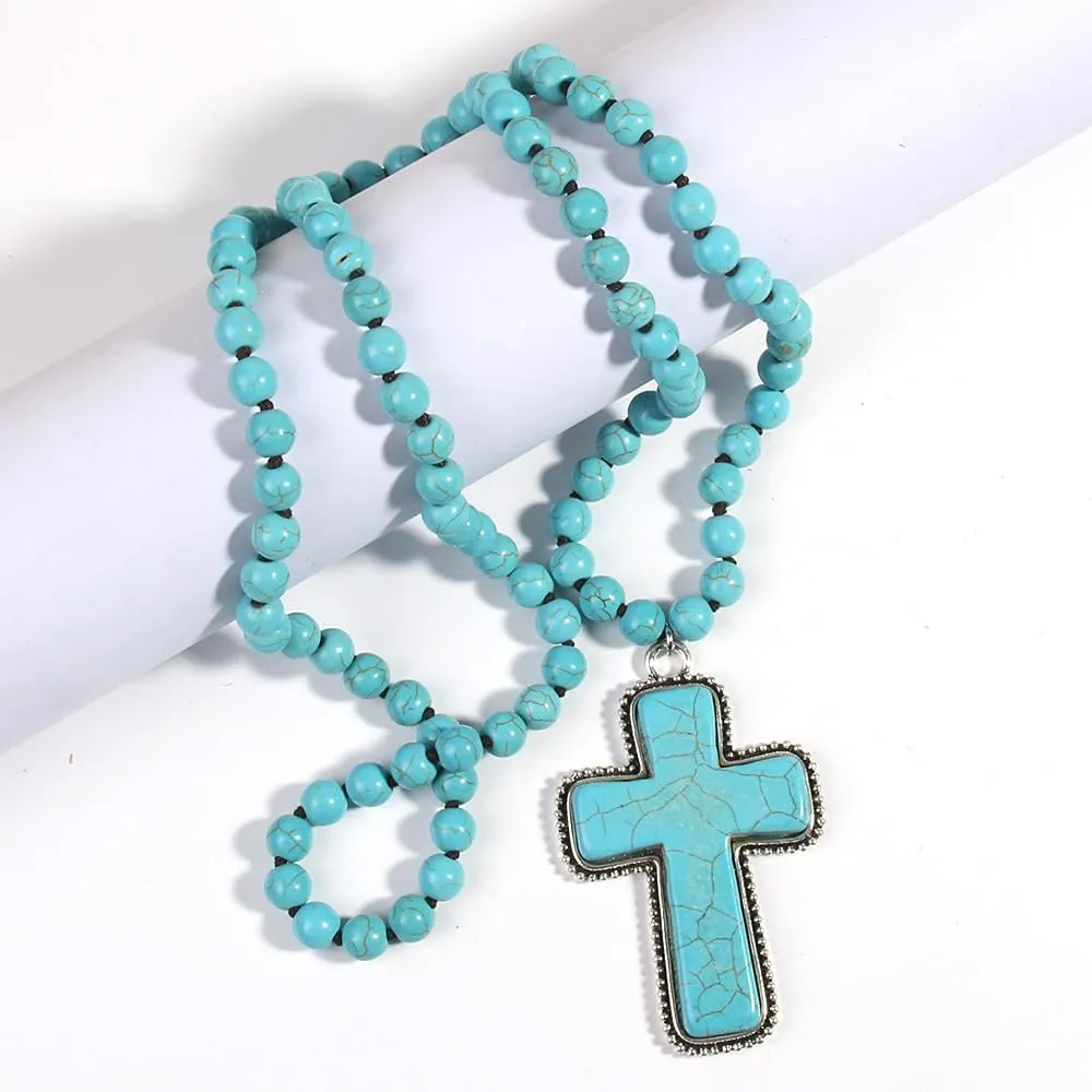 Boho Necklaces for Women/Men Trendy,32/35/36 Inch Natural Stone Beaded Long Pendant Necklaces for Womens,Handmade Bohemian Fashion Chakra Chunky Statement Charm Necklace Jewelry Gift