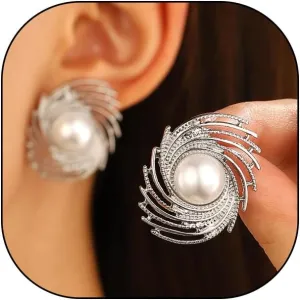 Boho Twisted Spiral Pearl Stud Earrings for Women Fashion Gold Swirls Statement Earrings Silver Beaded Earrings Wedding Bridal Jewelry