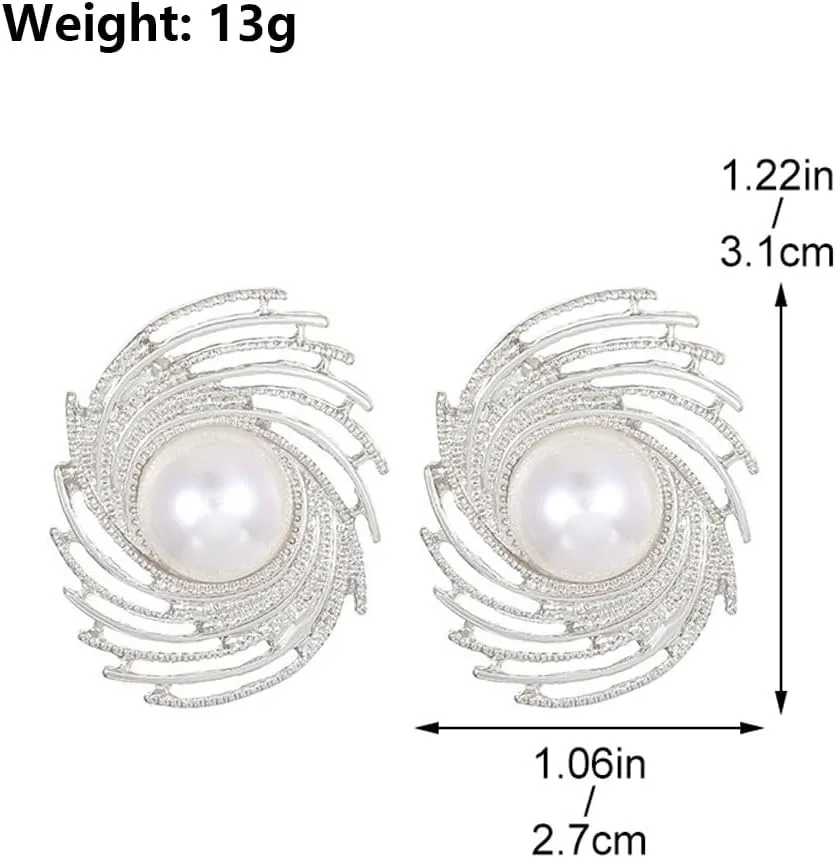 Boho Twisted Spiral Pearl Stud Earrings for Women Fashion Gold Swirls Statement Earrings Silver Beaded Earrings Wedding Bridal Jewelry