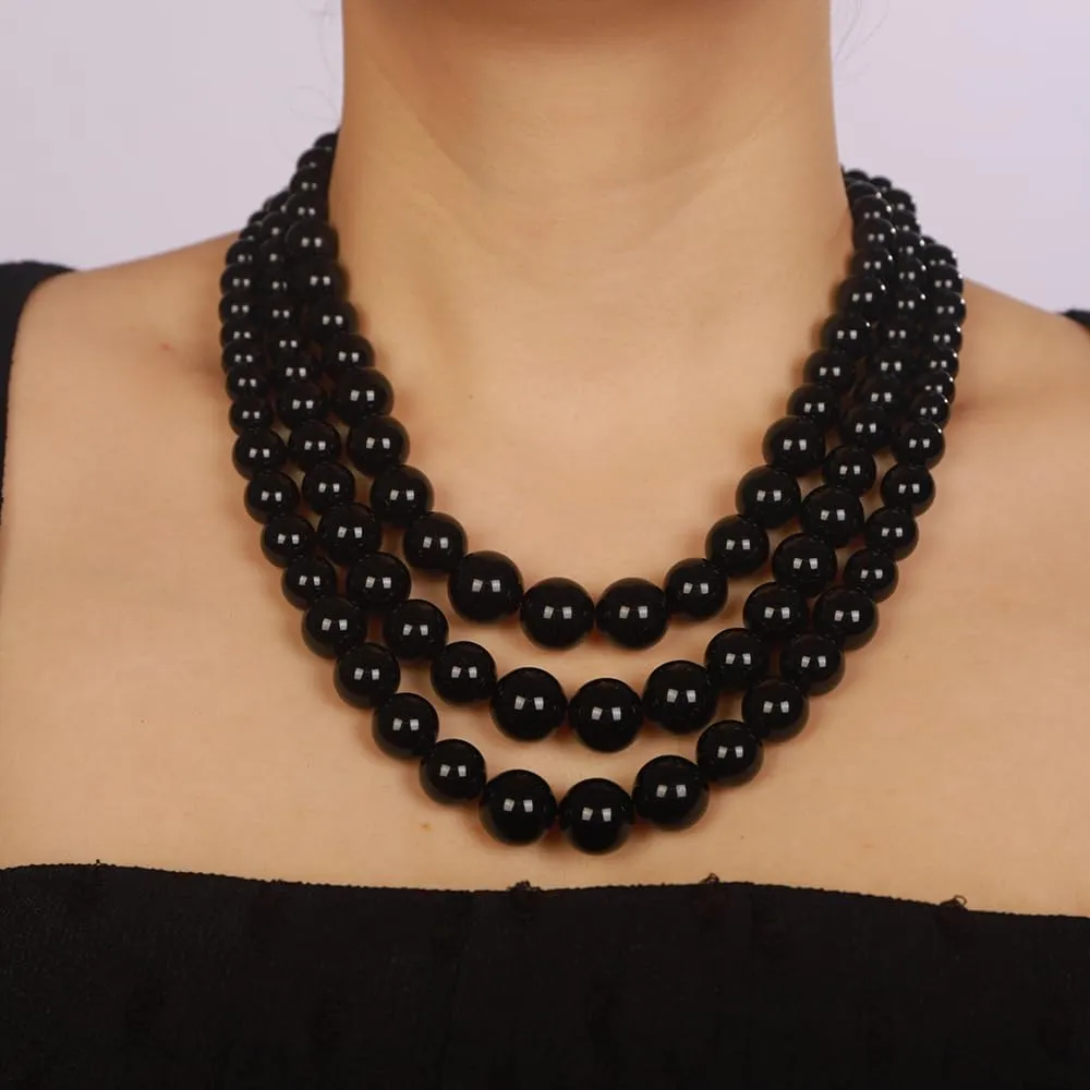 Boho Women Multilayer 1920s Necklace Red Black Gold Dainty Pearls Layered Choker Necklaces Handmade Beads Fashion Chunky Pendant Multilayer Adjustable Layering Chain Necklaces Set for Women