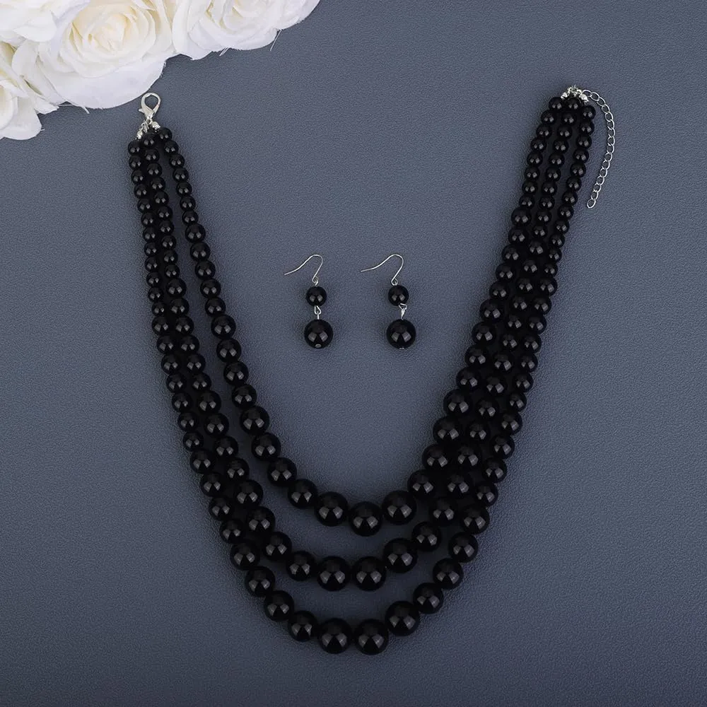 Boho Women Multilayer 1920s Necklace Red Black Gold Dainty Pearls Layered Choker Necklaces Handmade Beads Fashion Chunky Pendant Multilayer Adjustable Layering Chain Necklaces Set for Women