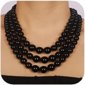 Boho Women Multilayer 1920s Necklace Red Black Gold Dainty Pearls Layered Choker Necklaces Handmade Beads Fashion Chunky Pendant Multilayer Adjustable Layering Chain Necklaces Set for Women