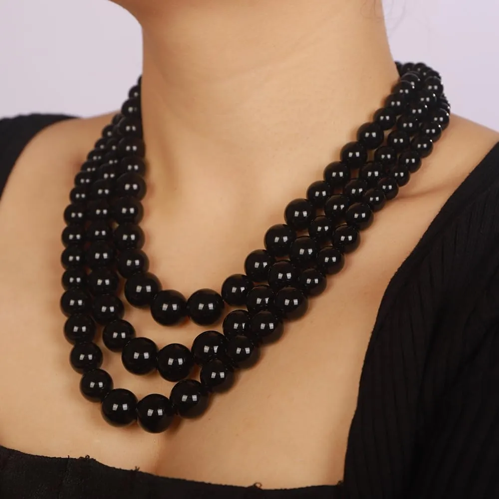 Boho Women Multilayer 1920s Necklace Red Black Gold Dainty Pearls Layered Choker Necklaces Handmade Beads Fashion Chunky Pendant Multilayer Adjustable Layering Chain Necklaces Set for Women