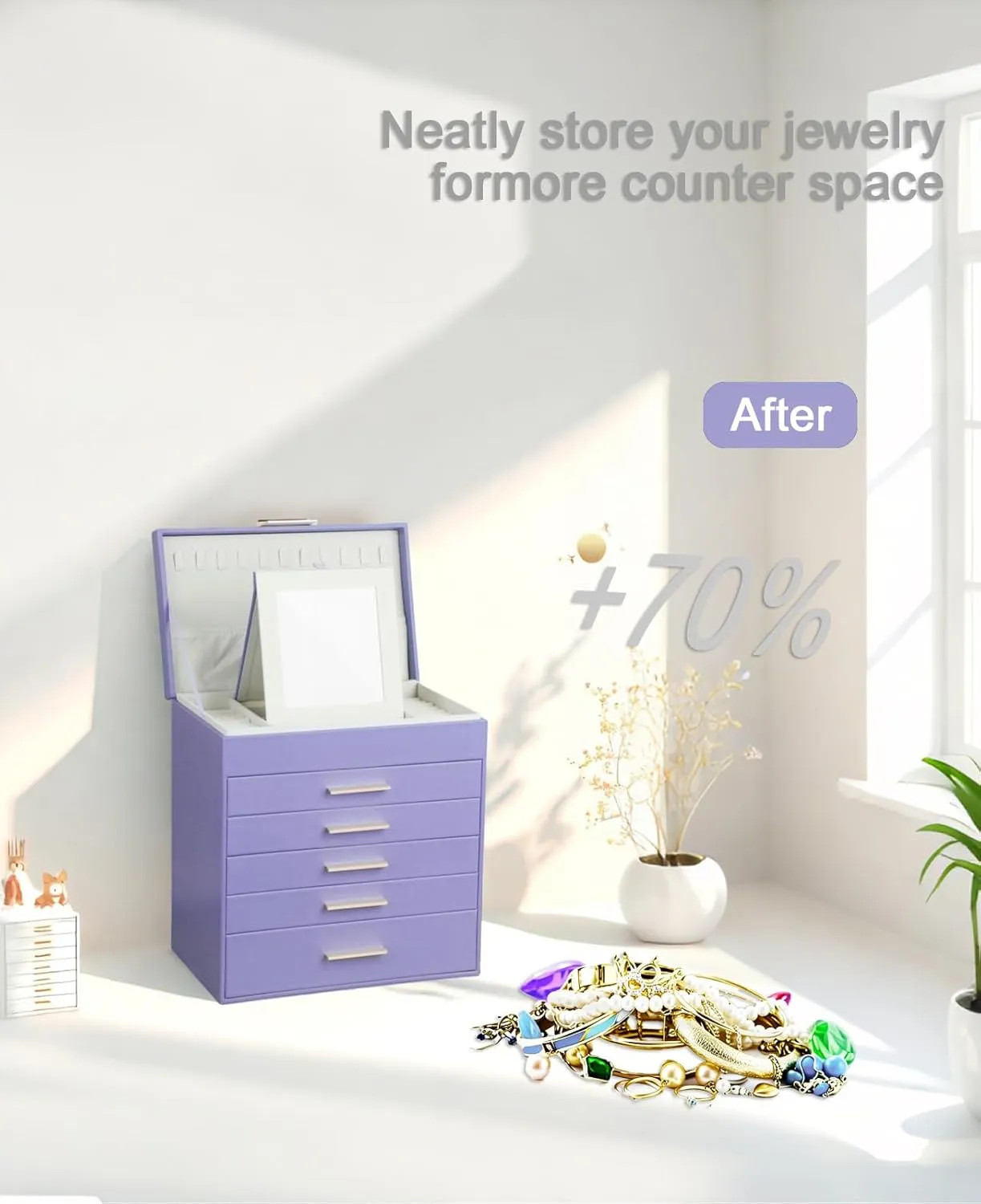 BOOVO Jewelry Box with Necklace Hanger  6 layer Jewelry Organizer for Women with 5 Drawers, Large Jewelry Storage Boxes Jewelry Organizers and Storage for Earrings, Necklaces (Purple, 6 layer)