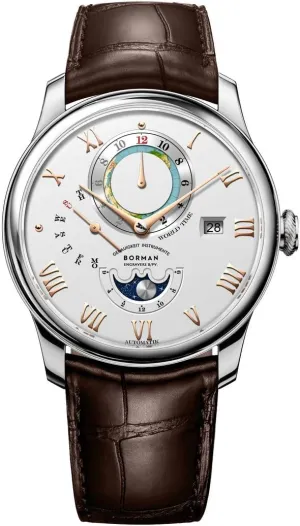 BORMAN Luxury Mens Watches, Automatic Watch for Men Fashion Self Wind Mechanical Wristwatches Sapphire Mirror Leather Strap Week,Month,Date (Mens Watches 4)