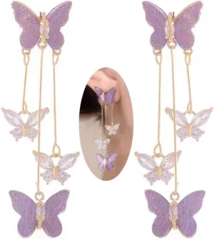 Butterfly Earrings for Women Crystal Butterfly Tassel Earrings Long Tassel Butterfly Rhinestone Earrings Butterfly Fairy Earrings Charm Jewelry Gifts
