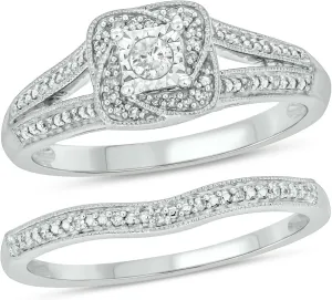 Cali Trove 1/5 CT Natural Diamond Bridal Ring Set | 14KT & 18KT Gold Vermeil Diamond Wedding & Engagement Rings | Twisted Halo Rings for Women in White Yellow or Pink Gold | Mother's Day Gifts