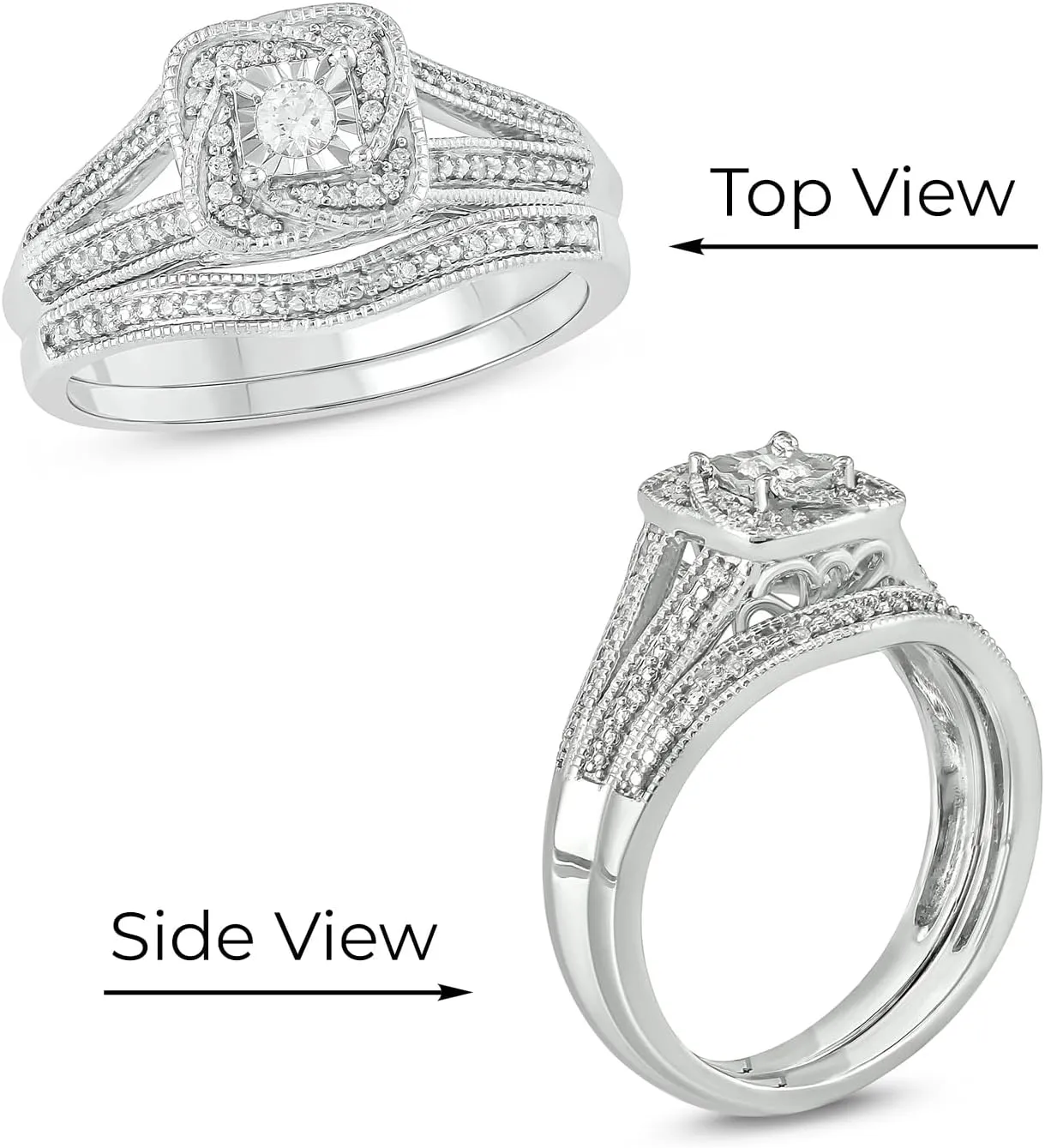 Cali Trove 1/5 CT Natural Diamond Bridal Ring Set | 14KT & 18KT Gold Vermeil Diamond Wedding & Engagement Rings | Twisted Halo Rings for Women in White Yellow or Pink Gold | Mother's Day Gifts