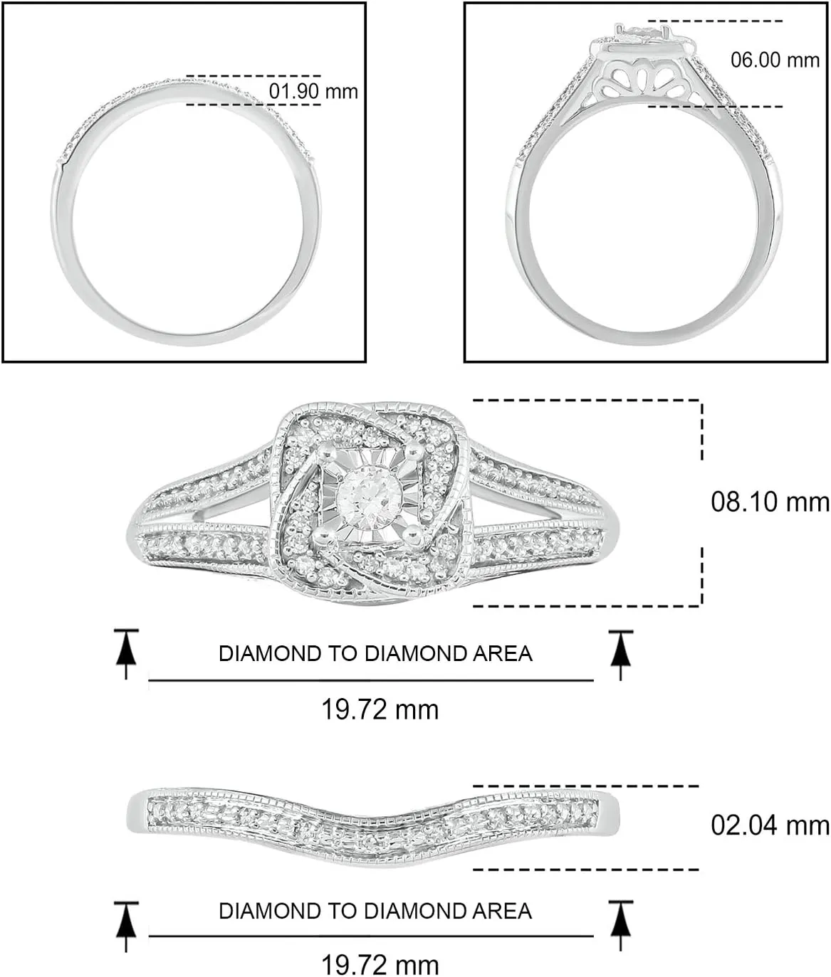 Cali Trove 1/5 CT Natural Diamond Bridal Ring Set | 14KT & 18KT Gold Vermeil Diamond Wedding & Engagement Rings | Twisted Halo Rings for Women in White Yellow or Pink Gold | Mother's Day Gifts