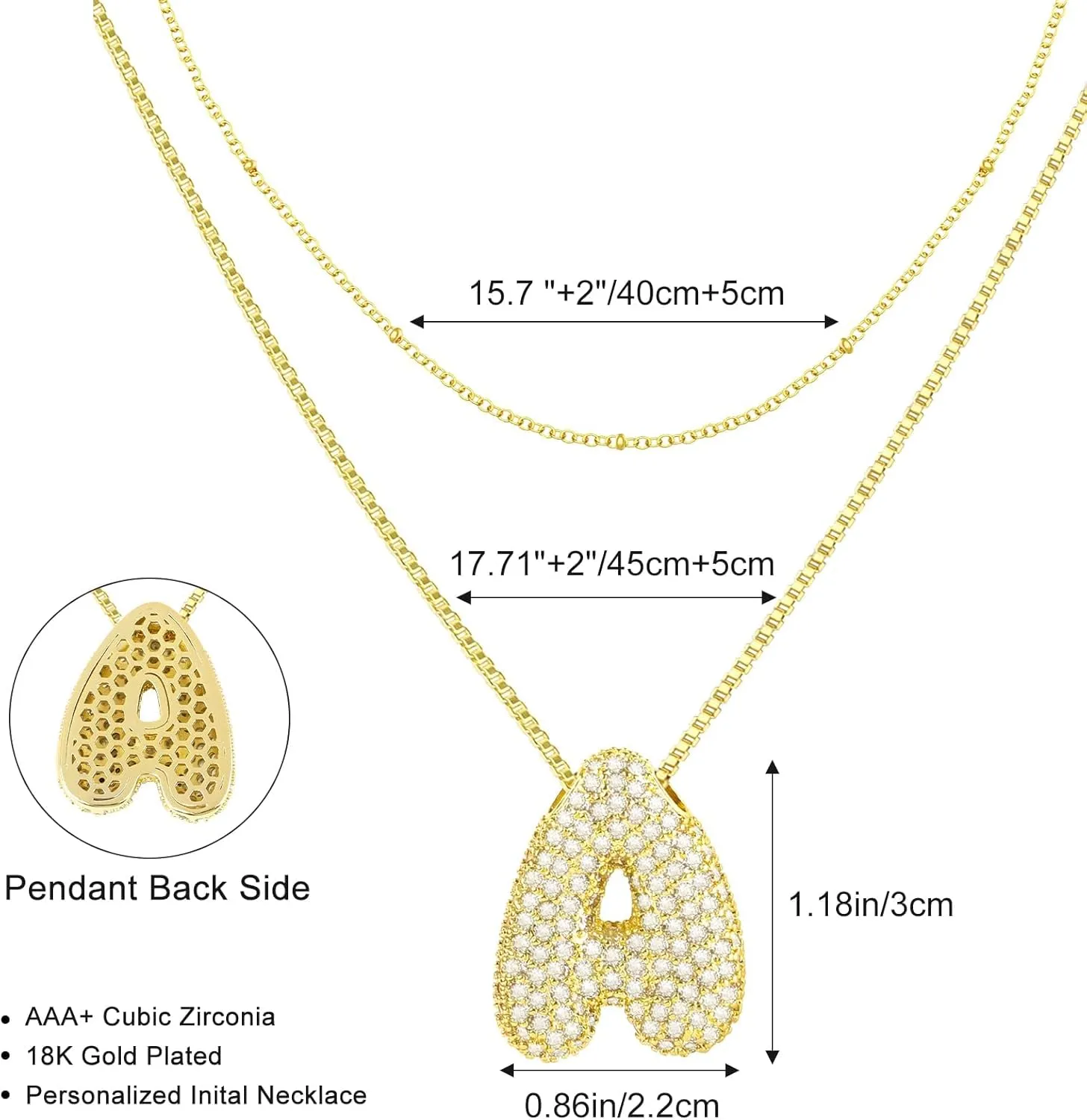 CandyHome Bubble Letter Necklace Gold, Dainty 18K Gold Plated Initial Necklaces for Women, A-Z Letter Layered Gold Necklace for Women Name Alphabet CZ Pendant Chain Personalized Jewelry Gifts