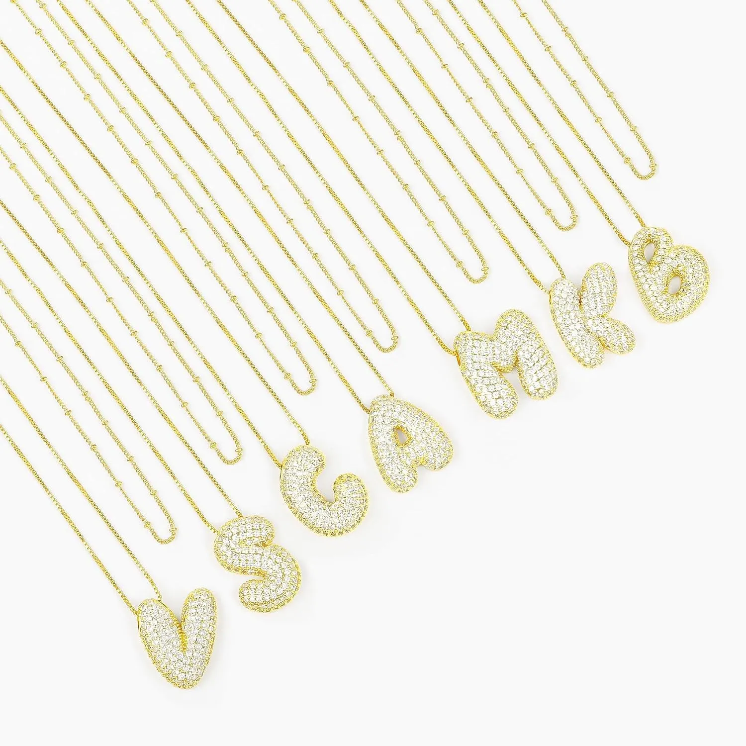 CandyHome Bubble Letter Necklace Gold, Dainty 18K Gold Plated Initial Necklaces for Women, A-Z Letter Layered Gold Necklace for Women Name Alphabet CZ Pendant Chain Personalized Jewelry Gifts