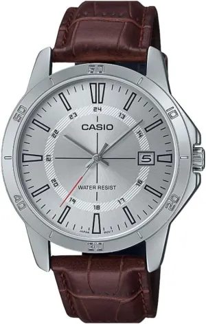 Casio Men's Analog Quartz Watch with Leather Strap MTP-V004L-7CUDF, Brown-Silver, One Size, Strap
